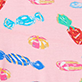 Pink pattern with colorful wrapped candies and striped hard candies
