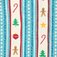 Pattern with red candy canes, yellow stars, green holly, and blue dotted stripes on a cream background