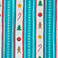 View Kids Holiday Decorations Two Piece Pajama Set Striped teal, white, and orange pattern with candy canes, stars, dots, and gift boxes