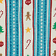 Pattern of colorful vertical stripes with stars, trees, and red diamond motifs