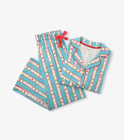 Pyjama 2 pièces à imprimé décorations de Noël boutonné – Femme