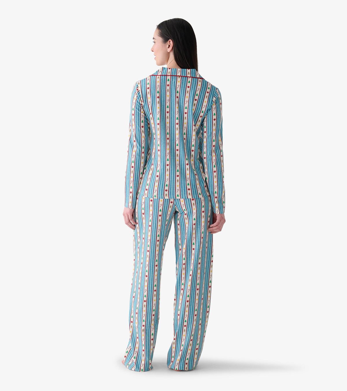 Pyjama 2 pièces à imprimé décorations de Noël boutonné – Femme
