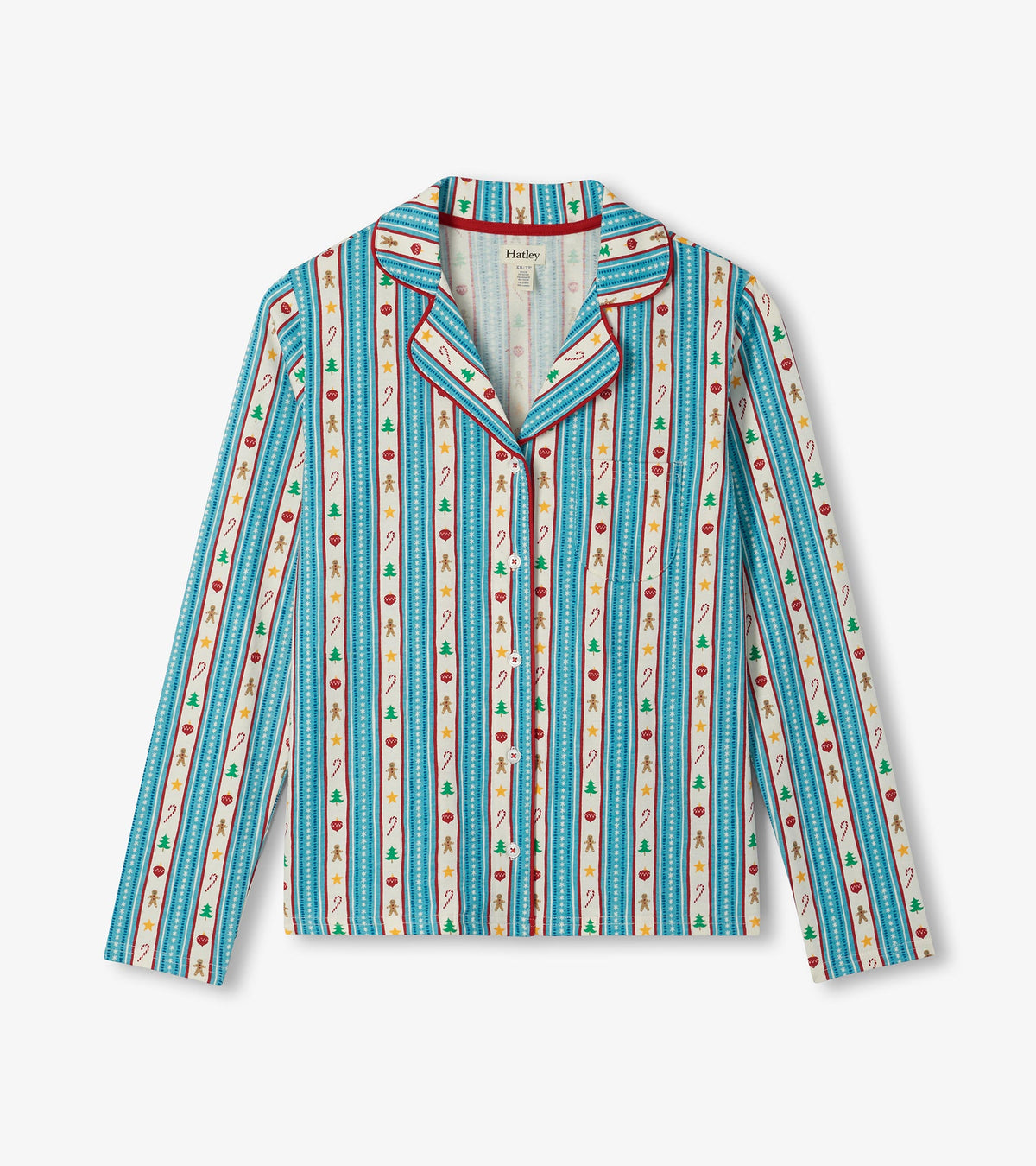 Pyjama 2 pièces à imprimé décorations de Noël boutonné – Femme