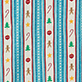 Vertical striped pattern with candy canes, ornaments, stars, and snowflakes in red, green, and teal