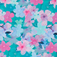 Pink, blue, and purple floral pattern on a teal background