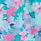 Blue and pink floral pattern with layered blossoms and leaves