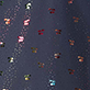 Dark navy fabric with scattered tiny multicolored floral motifs
