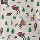 White fabric with colorful superhero, dinosaur, and cartoon character print