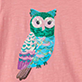 Colorful patterned owl illustration on pink fabric