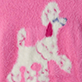 Pink illustration of a woman in a white floral dress