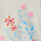 Blue leafy floral pattern with pink flowers on a cream background