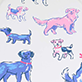 Colorful illustrated dogs in blue and pink
