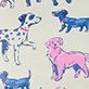 Blue and pink dog illustrations on a white background