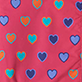 Pattern of red, blue, and rainbow heart outlines on a pink background
