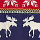 Two white moose silhouettes on a blue background with a red and white knit pattern border