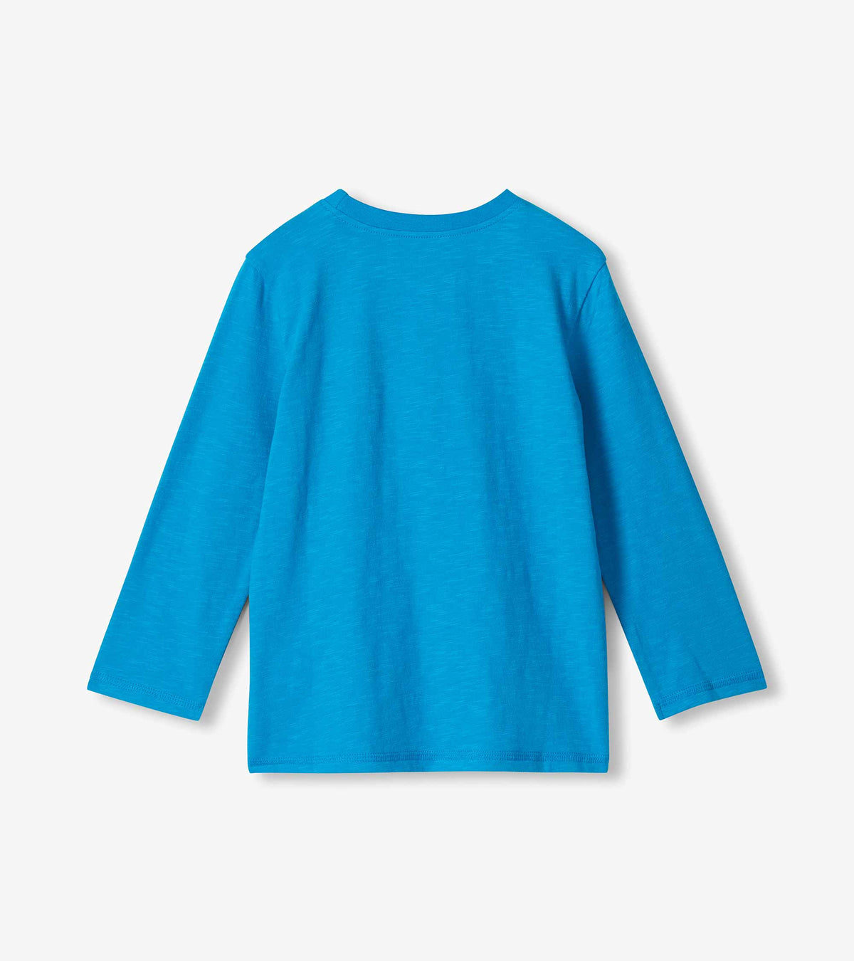 Back view of blue boys long sleeve T-shirt