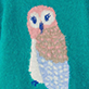 Illustrated owl with blue eyes on a teal background