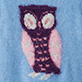 Pink and brown owl illustration on blue background