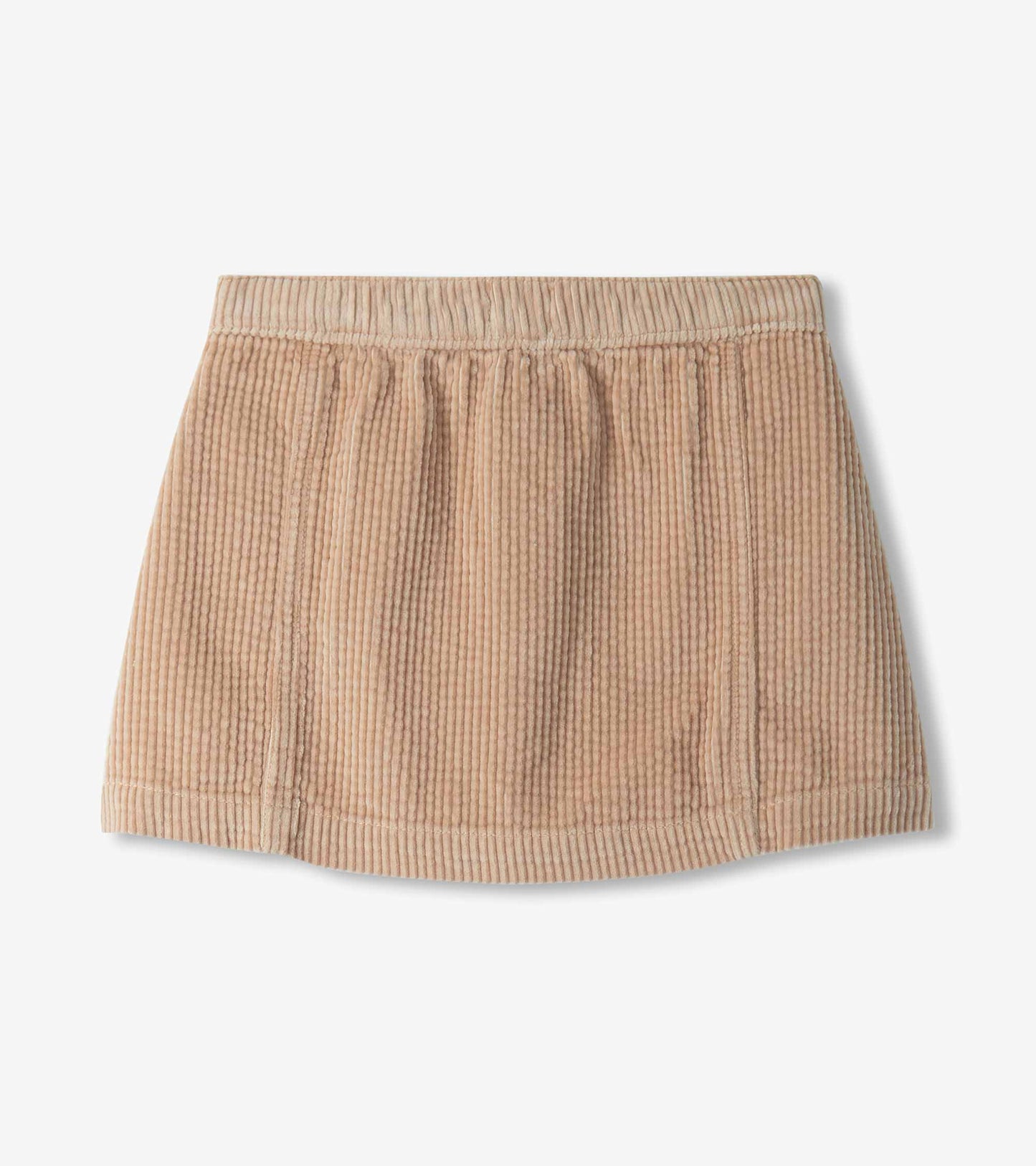 Back view of girls taupe A-line corduroy skirt