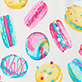 Colorful illustrated donuts and popsicles on a white background