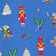 Holiday pattern with toy soldiers, small trees, bows, and candy canes on a blue background