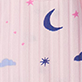Pink striped background with small stars, clouds, and crescent moons