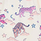 Purple striped unicorn with pink wings, surrounded by small stars and flowers