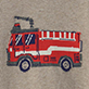 Red fire truck illustration with white ladder and stripes