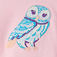 Blue and pink owl illustration on a light pink background