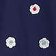 Three small flower shapes on a dark navy background
