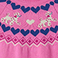 Pink pattern with blue hearts and pink unicorns with visible seam detail