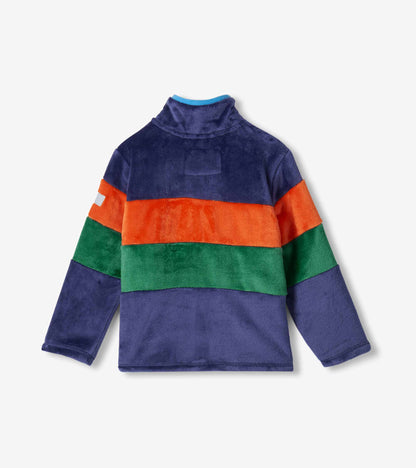 Boys Blue Colourblock Mockneck Fleece Jacket
