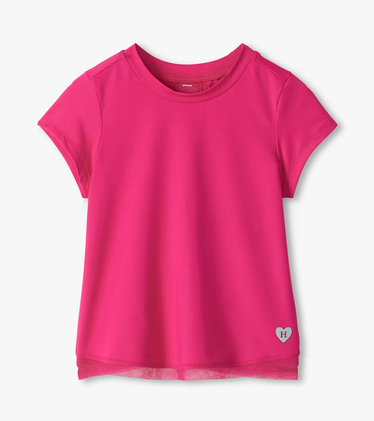 T-shirt rose vif à bordure en filet – Filles