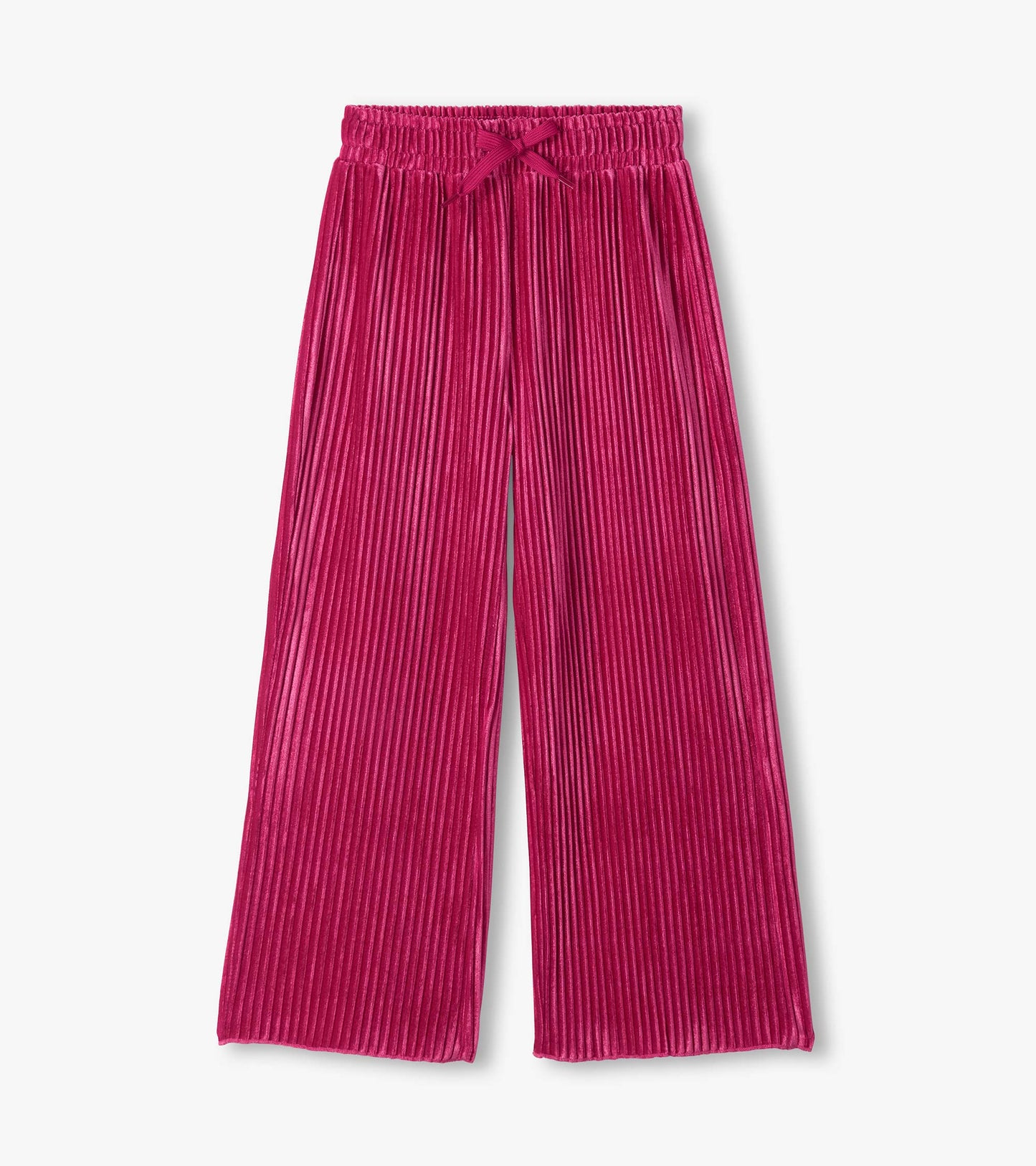 Pink pleated relaxed pants with elastic drawstring waist and wide straight legs