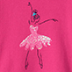 Pink background with stylized ballerina illustration wearing a light pink tutu