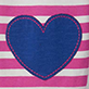 Blue heart on pink and white striped background