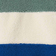 Three horizontal bands in green, cream, and blue