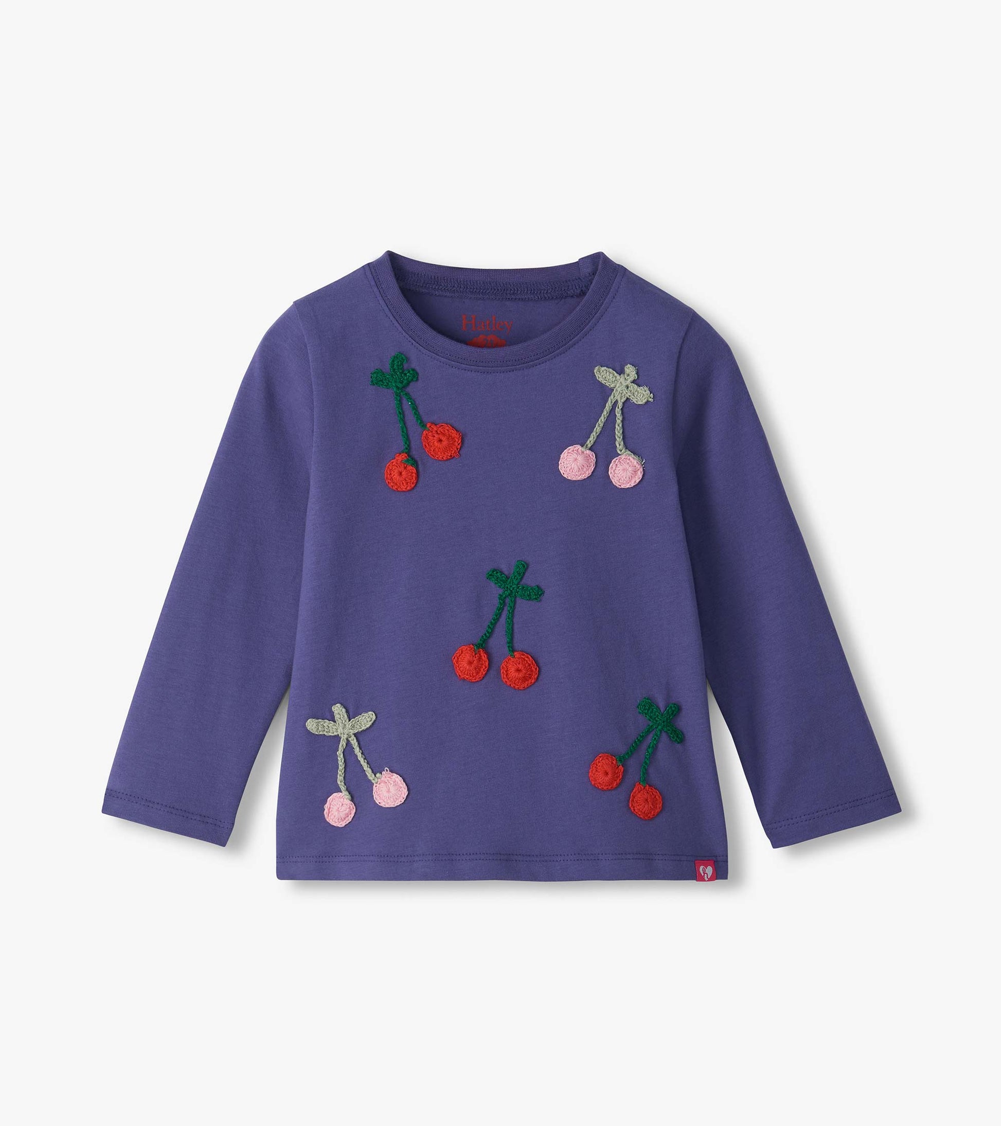 Infant blue long sleeve tee with multicolor cherry appliqués on the front