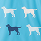 Four dog silhouettes on a blue background, with one dark blue dog and three white dogs