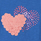 Pink heart with a scalloped edge on a blue background, surrounded by small pink dots