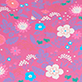 Pink floral pattern with blue and white flowers and small decorative swirls