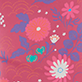 Pink floral pattern with blue leaves and a white flower