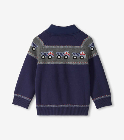 Cardigan à motif de camions à col châle boutonné – Bébé et tout-petit garçon