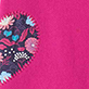 Patterned heart with floral and bird motifs on a pink background