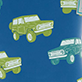 Three illustrated vans in green, blue, and teal on a blue background