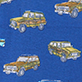 Blue pattern with yellow illustrated vans and small matching shapes