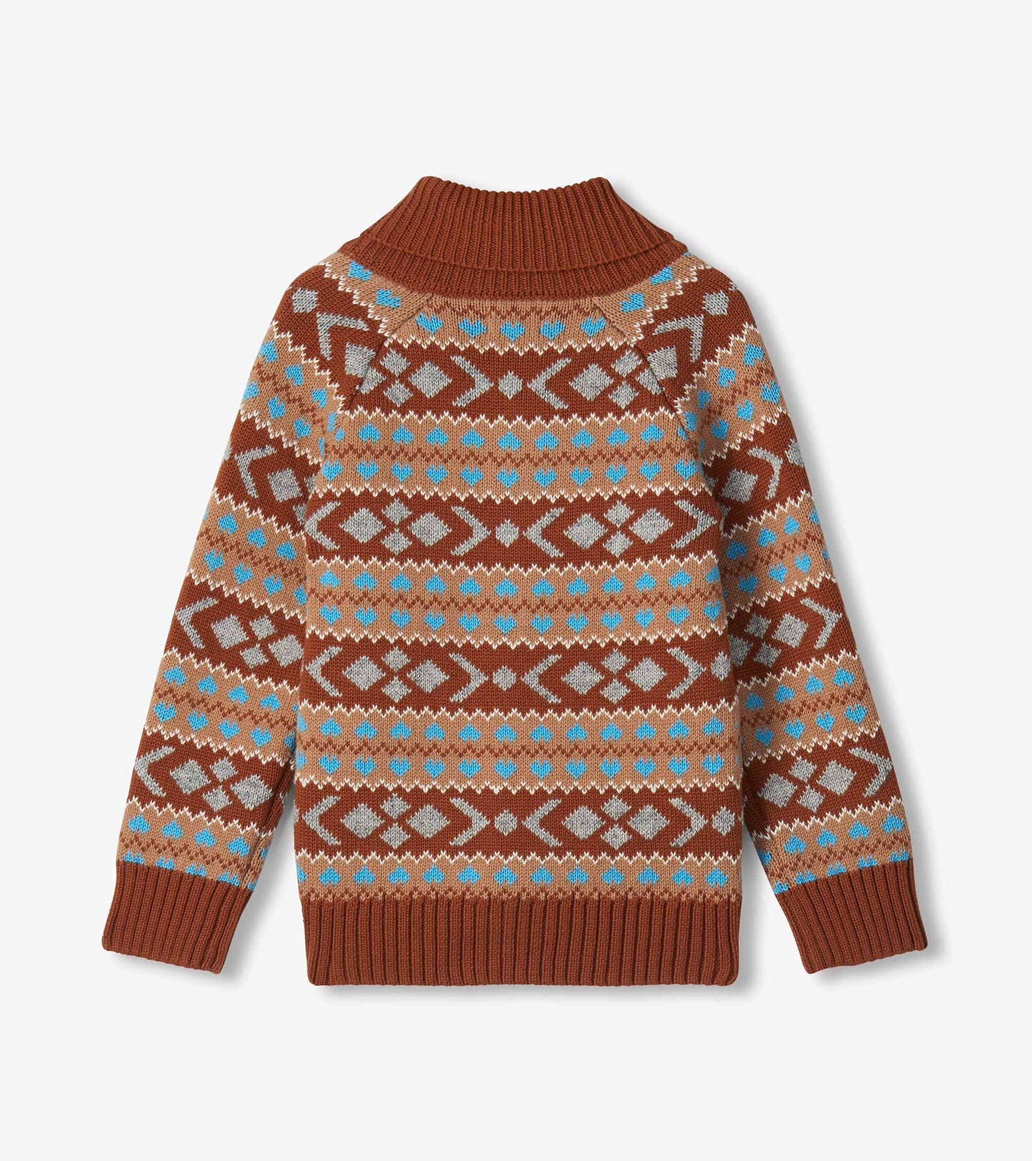 Cardigan à motif jacquard brun rouille à col châle boutonné – Garçon