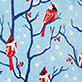 Blue pattern with red and white koi fish and dark branching lines