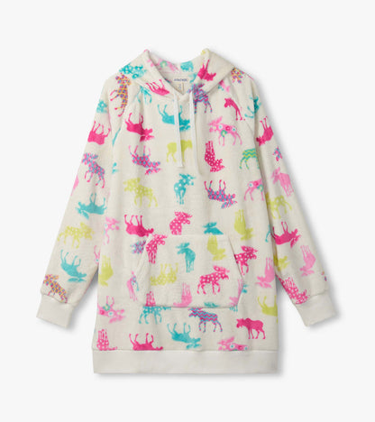 Pull à capuchon très ample pour femme – Orignaux à motifs