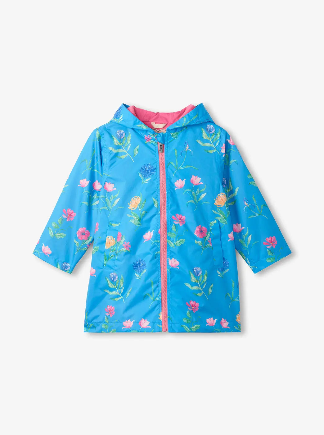 Promotes girls' outerwear or rainwear.